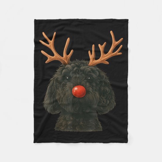 Couverture Polaire Black Goldendoodle Christmas Lights Santa Hat Blac (Devant)