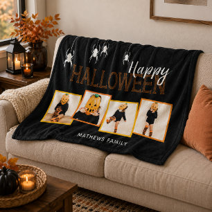Couverture Polaire Black Happy Halloween 4 Photo Collage Araignées