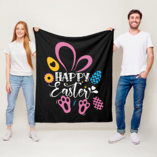 Couverture Polaire Black Happy Pâques mignonette lapin Oeufs de Pâque