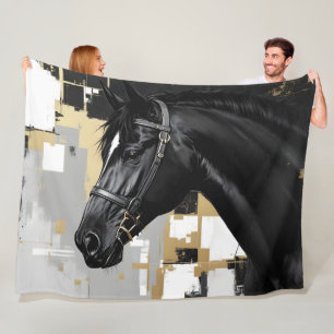 Couverture Polaire Black Horse Grey, noir or et blanc- moderne