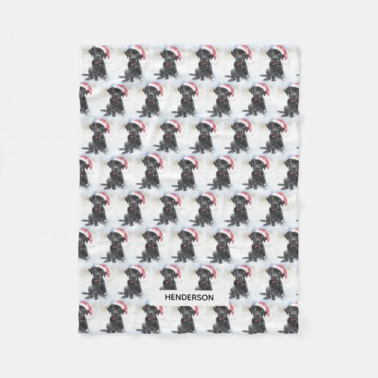 Couverture Polaire Black Lab Chiot à Santa Hat ou Custom Chien Photo (Devant)