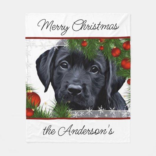 Couverture Polaire Black Lab Joyeux Noël Chiot Labrador (Devant)