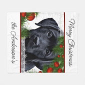 Couverture Polaire Black Lab Joyeux Noël Chiot Labrador (Devant (Horizontal))