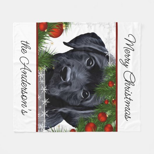 Couverture Polaire Black Lab Joyeux Noël Chiot Labrador (Devant (Horizontal))
