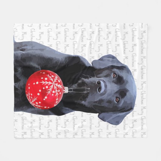 Couverture Polaire Black Lab Joyeux Noël Labrador (Devant (Horizontal))