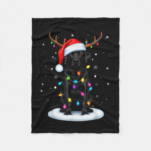Couverture Polaire Black Lab Labrador Christmas Dog Reindeer Lights P (Devant)