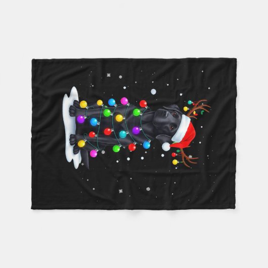 Couverture Polaire Black Lab Labrador Dog Funny Christmas Lights Rein (Devant (Horizontal))