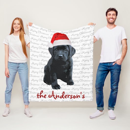 Couverture Polaire Black Lab Puppy - Joyeux Noël - Labrador (En situation)