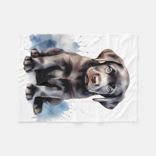Couverture Polaire Black Labrador Retriever mignon Chien chiot (Devant (Horizontal))