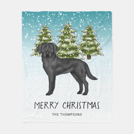 Couverture Polaire Black Labrador Retriever Winter Forest Texte perso (Devant)