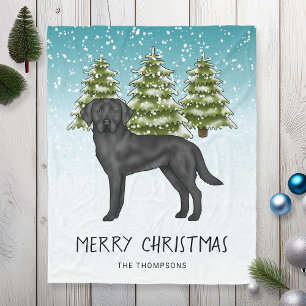 Couverture Polaire Black Labrador Retriever Winter Forest Texte perso