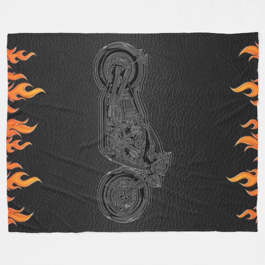 Couverture Polaire Black Leather Orange Flames (Devant (Horizontal))