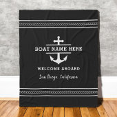 Couverture Polaire Black Nautical Boat Name Welcome Aboard Anchor