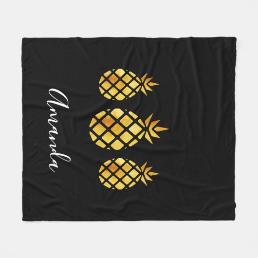Couverture Polaire Black or ananas nom script moderne (Devant (Horizontal))