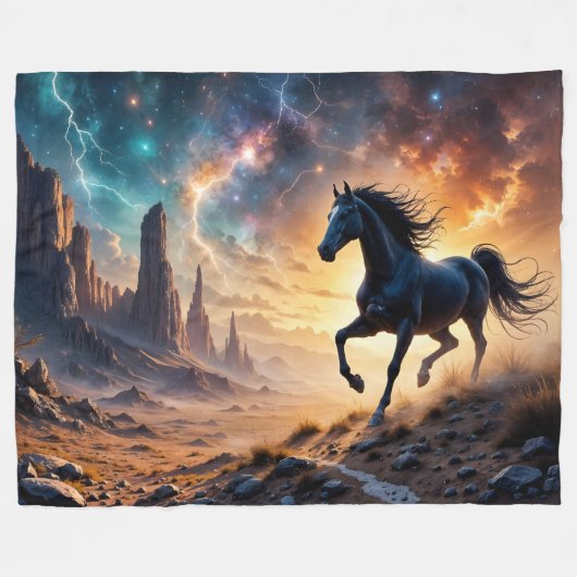 Couverture Polaire Black Stallion dans le désert - étoiles éclair (Devant (Horizontal))