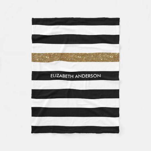 Couverture Polaire Black Stripes FAUX Gold Glitz et Nom (Devant)