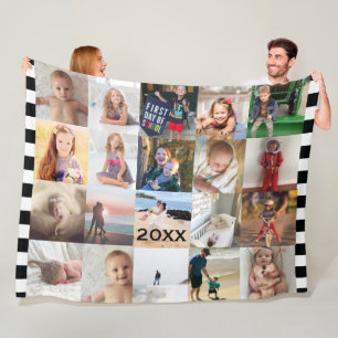 Couverture Polaire Black White Stripe 20 Photo Collage Family Fleece