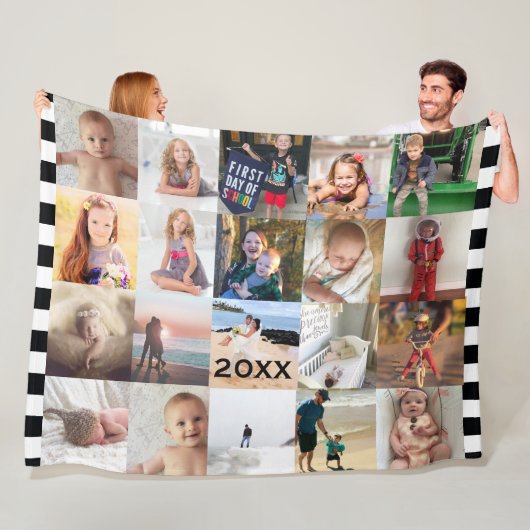 Couverture Polaire Black White Stripe 20 Photo Collage Family Fleece (En situation)