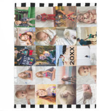 Black White Stripe 20 Photo Collage Family Fleece