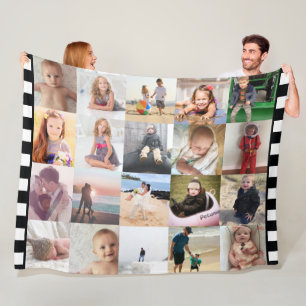 Couverture Polaire Black White Stripe 20 Photo Collage Family Fleece