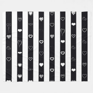Couverture Polaire Black White Stripes Moderne Motif de coeur