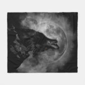 Couverture Polaire Black Wolf hurler noir et blanc (Devant (Horizontal))