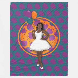 Couverture Polaire Black Woman Ballons colorés Motif de fleurs Turquo