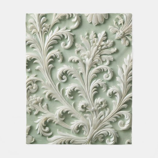 Couverture Polaire Blanc Damask Floral Pattern Vert doux Arrière - pl (Devant)