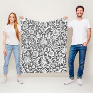 Couverture Polaire Blanc floral d'antiquité sur gris