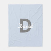 Couverture Polaire Blanc gris bleu Nom et monogramme (Devant)