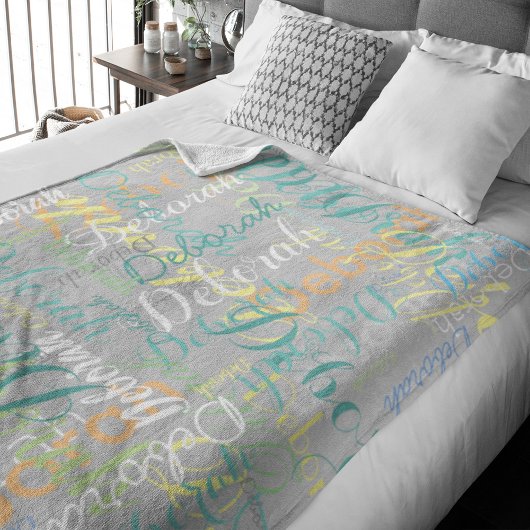 Couverture Polaire blanc gris pâle avec son nom