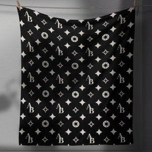 Couverture Polaire Blanc ivoire Cuisiné Monogramme initial Motif Noi