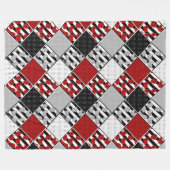 Couverture Polaire Blanc noir avec patchwork rétro rouge (Devant (Horizontal))