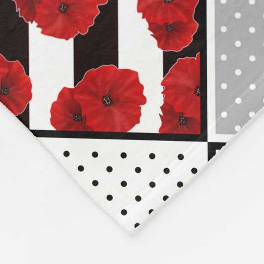 Couverture Polaire Blanc noir avec patchwork rétro rouge (Coin)