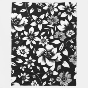 Couverture Polaire Blanc noir Feuilles floraux modernes soufflant