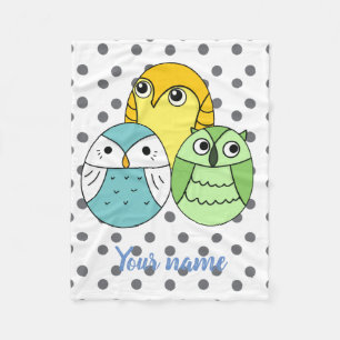 Couverture Polaire Blanc personnalisé avec des points de hibou adorab