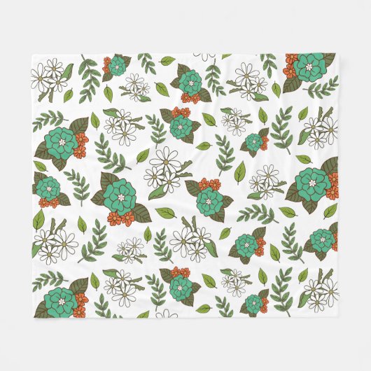 Couverture Polaire Blanc Rétro et Floral Vert (Devant (Horizontal))