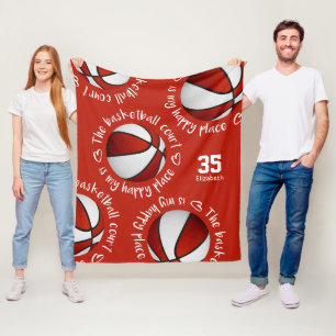 Couverture Polaire blanc rouge Le terrain de basket est mon endroit h