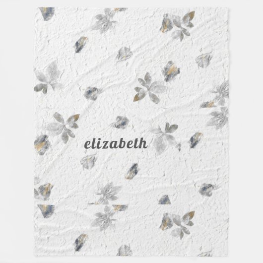 Couverture Polaire Blanc texturé personnalisé avec fleurs gris (Devant)