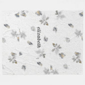 Couverture Polaire Blanc texturé personnalisé avec fleurs gris (Devant (Horizontal))