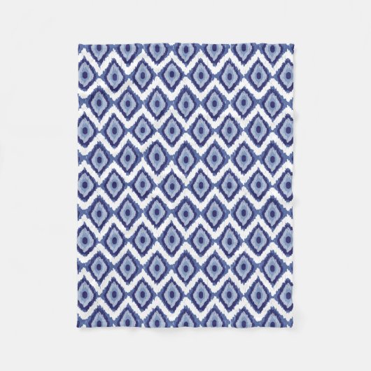 Couverture Polaire Blanc tribal Chevron de diamant d'Ikat de bleu (Devant)