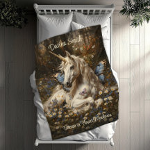 Blanc Unicorne Bleu Papillon prairie Art Floral