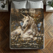 Couverture Polaire Blanc Unicorne Bleu Papillon prairie Art Floral