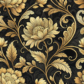 Couverture Polaire Blanche baroque opulente en Damas noir et or