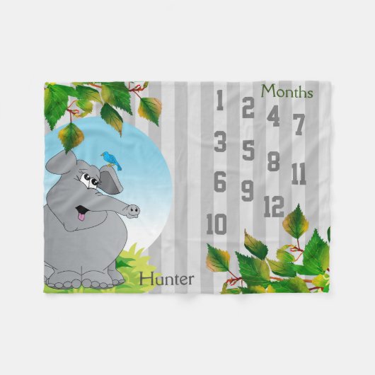 Couverture Polaire Blanche bébé de Milestone - Eléphant (Devant (Horizontal))