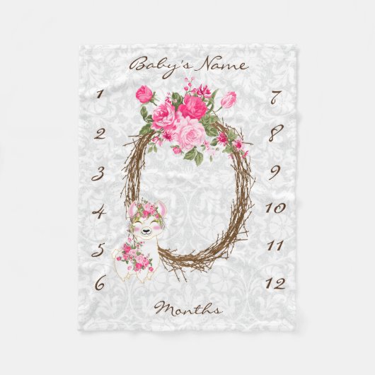 Couverture Polaire Blanche Bébé Milestone - Llama - Rose (Devant)