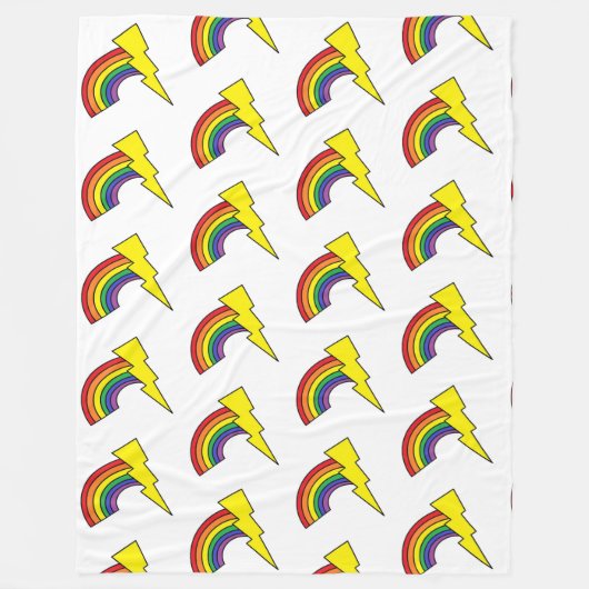 Couverture Polaire Blanche blanche avec arcs-en-ciel et éclair jaune (Devant)
