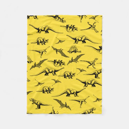 Couverture Polaire Blanche de dinosaures jaunes (Devant)