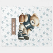Couverture Polaire Blanche de football américain avec un ours mignon (Devant (Horizontal))