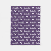 Couverture Polaire Blanche de nom personnalisée pourpre avec coeur (Devant)